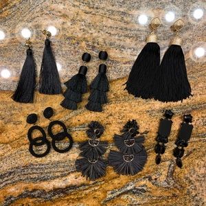 SIX pairs of black and gold detailed earrings
